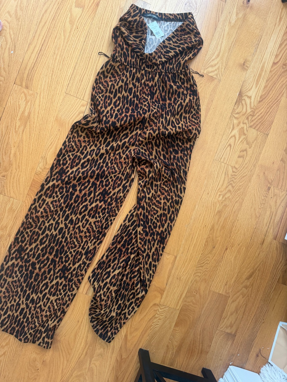 NWT NEW Mara Lizabeth Leopard Print Wide-Leg Jumpsuit - Brown medium